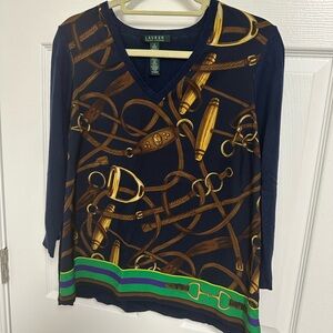 Ralph Lauren Navy and Gold V-Neck Sweater